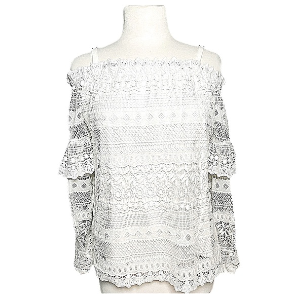 ANTHROPOLOGIE Parker Women’s Jordana Cold Shoulder Ivory Lace Blouse size small - Picture 2 of 7